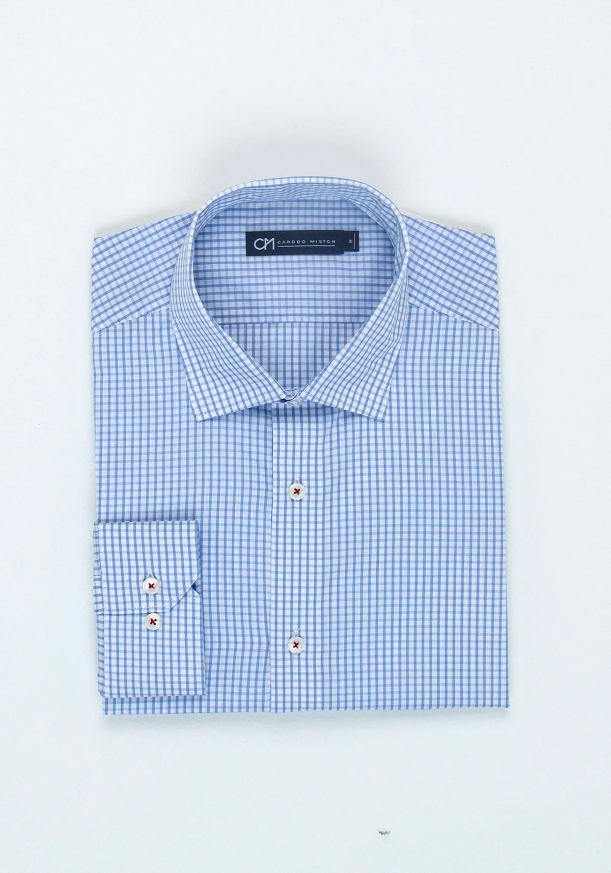 Camisa Popelín Cuadro Ventana Algodón Azul Claro